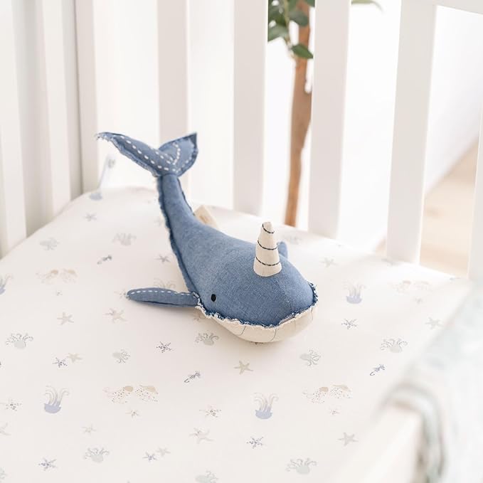 Crane Baby 100% Cotton Under The Sea Fitted Crib Sheet with Jellyfish Design, Neutral Crib Sheets, Fitted Toddler Sheet, 28" x 52" Standard Size Sea Life Crib Sheet