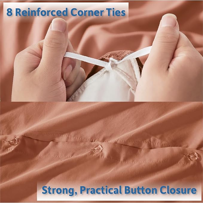 Nestl Queen Duvet Cover Set with Comforter Insert - Rust 4 Piece 90x90 Duvet Cover & 2 Pillow Shams with White Quilted Down Alternative Comforter, Ultra Soft, All Season