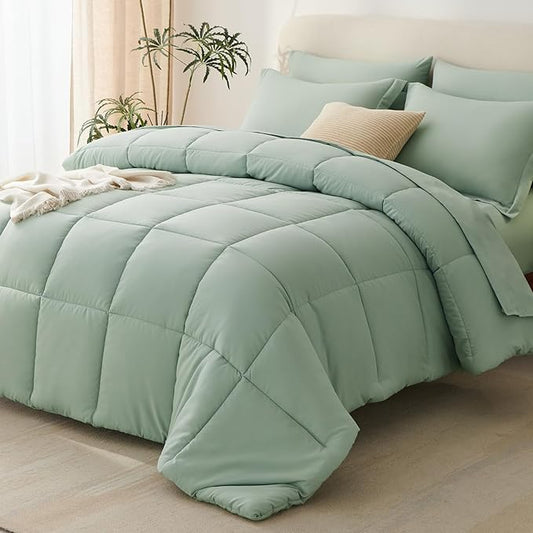 CozyLux Queen Comforter Set Sage Green - 7 Pieces Bed in a Bag Queen, All Season Breathable Bedding Sets, Oeko-Tex Certified Bed Set with Down Alternative Comforter, Sheets, Pillowcases & Pillow shams
