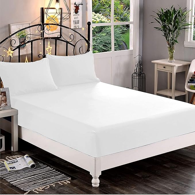 Luxury 1-Piece Fitted Sheet + 2-Piece Pillowcases(Without Flat Sheet) California King – 800 TC Pima Cotton, Heavyweight Fabric, Deep 15" Pockets, Ultra Soft & Durable (White)