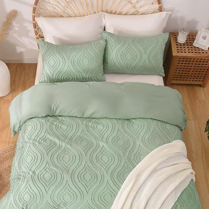 Lekesky Duvet Cover King Size, Teal Blue Tufted King 3pc Ultra Soft Microfiber Breathable Shabby Chic Bedding Sets with Zipper Ties (No Comforter)