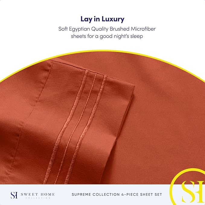 California King Sheet Sets - Breathable Luxury Sheets with Full Elastic & Secure Corner Straps Built In - 1800 Supreme Collection Cal King Deep Pocket Bedding Set, Sheet Set, California King, Rust