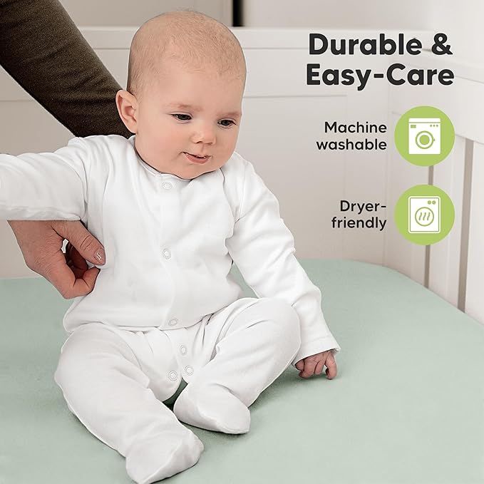 KeaBabies 2-Pack Organic Crib Sheets for Boys, Girls - 52x28 Fitted Crib Mattress Sheet Neutral, Breathable Jersey Cotton Cover for Baby Bed, Toddler Mattress, Soft & Cute Prints (Sage)