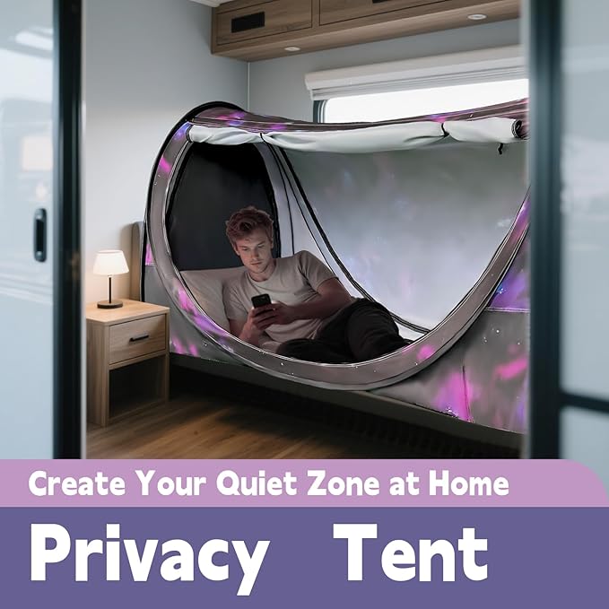 Pop-Up Bed Tent Twin Size, Indoor Privacy Canopy with 4 Doors & Mosquito Mesh – Breathable Sleeping Tent for Bedroom, Dorm, or Home Use, Easy Foldable Design