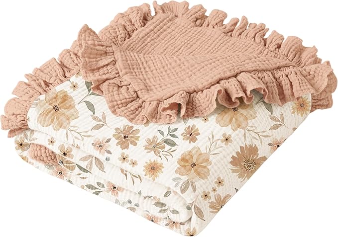 Konssy Flounce Muslin Baby Blankets, Cotton Crib Blanket for Baby Infant Toddler, Super Soft and Lightweight Nursery Blankets 40"x36" (Flourish)