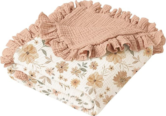 Konssy Flounce Muslin Baby Blankets, Cotton Crib Blanket for Baby Infant Toddler, Super Soft and Lightweight Nursery Blankets 40"x36" (Flourish)