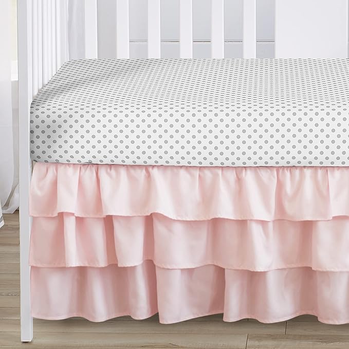 Sweet Jojo Designs 4-Piece Baby Crib Bedding Set (Pink/Grey Boho Floral) for Girls, Infants/Nursery incl. Blanket, Fitted Sheet, Skirt, Diaper Stacker (Watercolor, Elegant Rose, Polka Dot, Blush Gray)