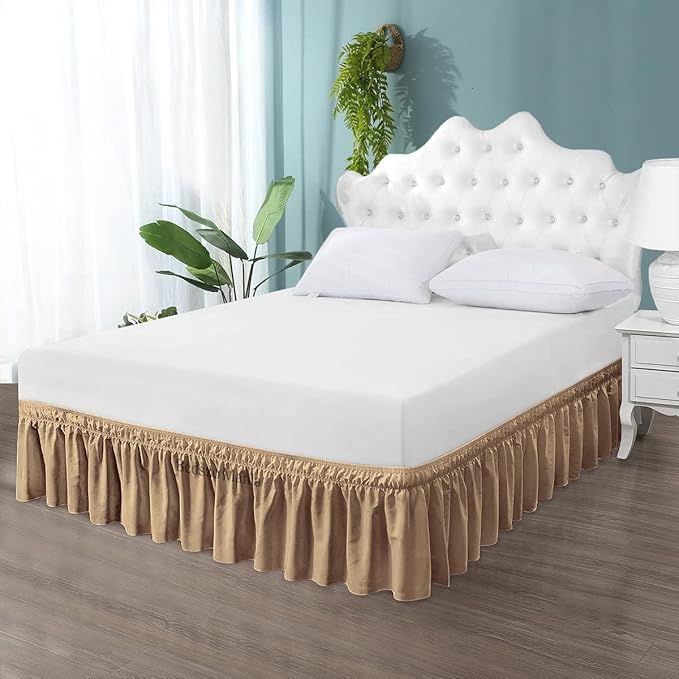 Wrap Around Bed Skirt 16" Inch Drop 100% MicrofibreFabric 1-Piece Bed Skirt Easy Fit Easy Care Fade & Wrinkle Resistant - Queen Size (60"X80"), Taupe