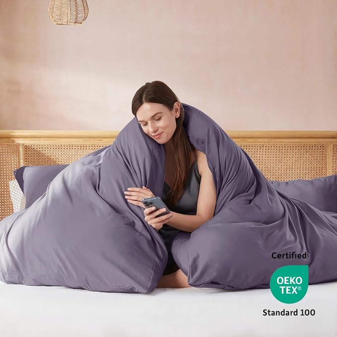 Nestl Twin Duvet Cover Set with Comforter Insert - Grayish Purple 3 Piece 68x90 Duvet Cover & 1 Pillow Sham with White Quilted Down Alternative Comforter, Ultra Soft, All Season