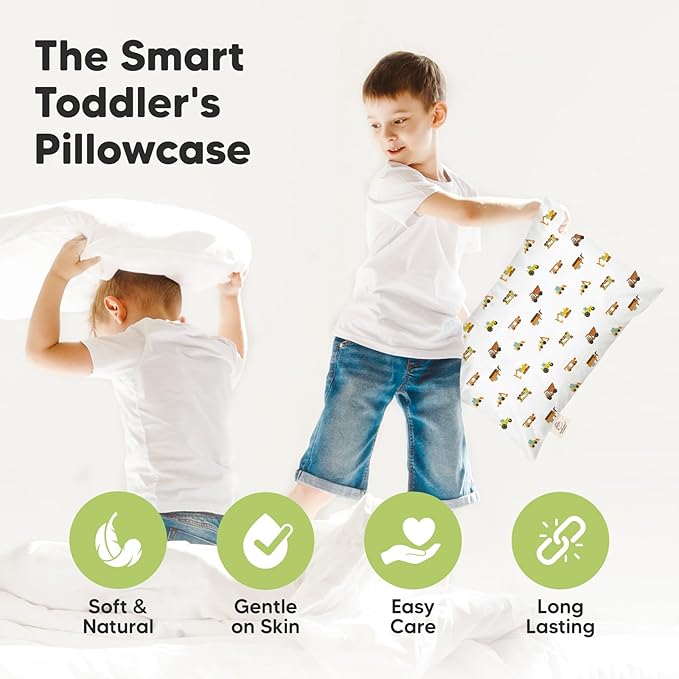 KeaBabies Toddler Pillowcase 13"x18" - Organic Cotton Toddler Pillowcase for Kids, Boys, Girls,Soft & Durable Cotton Cover for Miniature Sleepy Pillows,Cute Colors,Pillow Sold Separately(Construction)