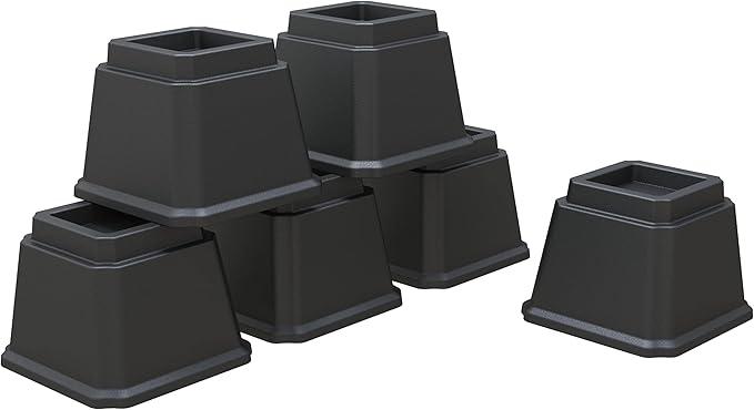 Bed Risers 4 Inch Heavy Duty Bed Elevators, Set of 6 Lifts Up 3,000 lbs Furniture Riser for Sofa and Table, Black