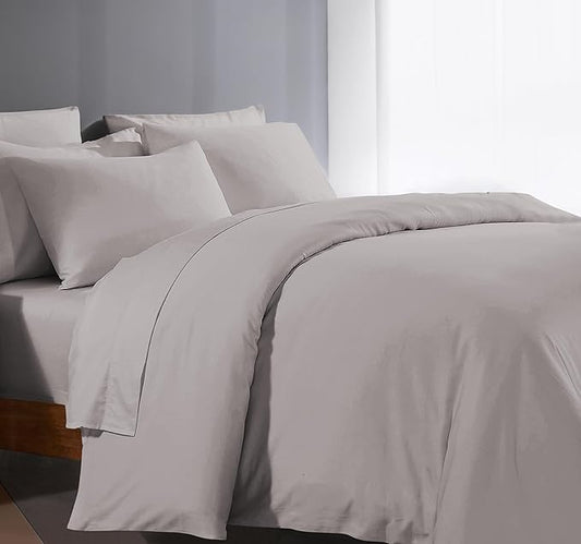 Egyptian Cotton Duvet Cover King Size 1000 Thread Count 1 Duvet Cover & 2 Pillow Shams Long Staple Quilt Silky Soft, Breathable With Zipper -3 Piece All Season Set for Comforter (Silver Grey)