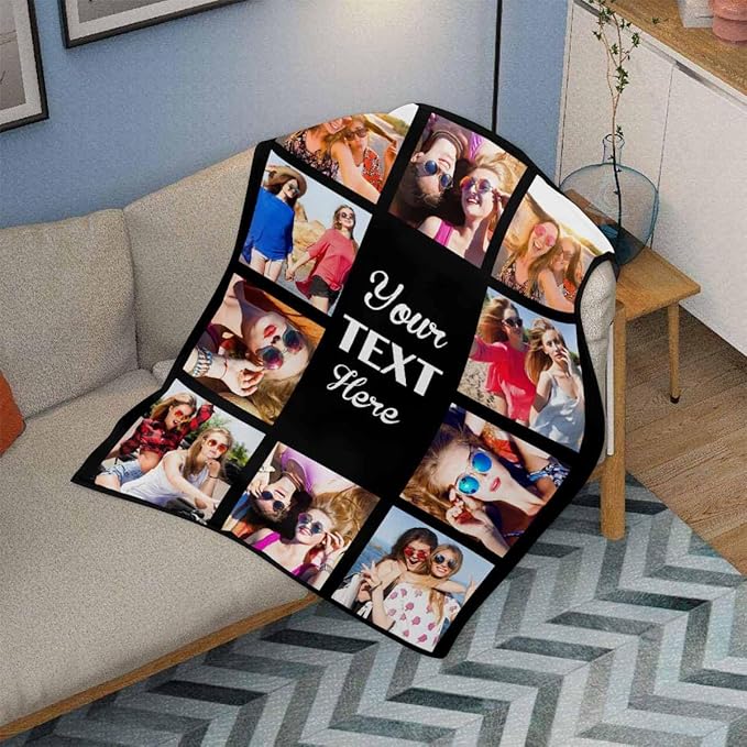 Custom Blanket with Picture, 10 Photos Costume Blanket Personalized Photo Blanket Best Friend Pictures Blankets for Besties,BFF, Female, Teen Girls, 8 Sizes