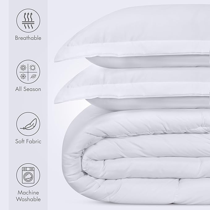 Utopia Bedding All Season White Comforter Set with 2 Pillow Cases, 3 Piece Soft Brushed Microfiber Kids Bedding Set for Boys/Girls, Machine Washable (Twin)