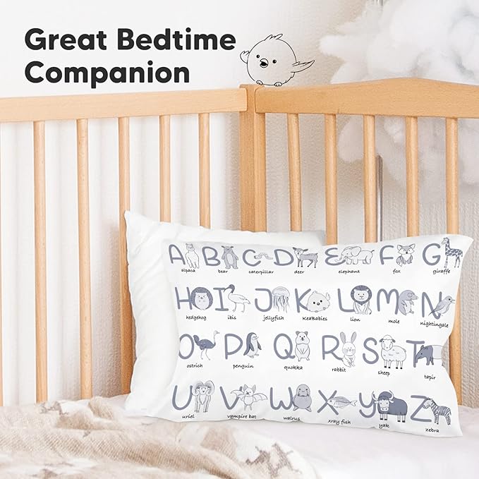 KeaBabies Toddler Pillowcase 13"x18" - Organic Cotton Toddler Pillowcase for Kids, Boys, Girls, Soft & Durable Cotton Cover for Miniature Sleepy Pillows, Cute Colors, Pillow Sold Separately(Alphamals)