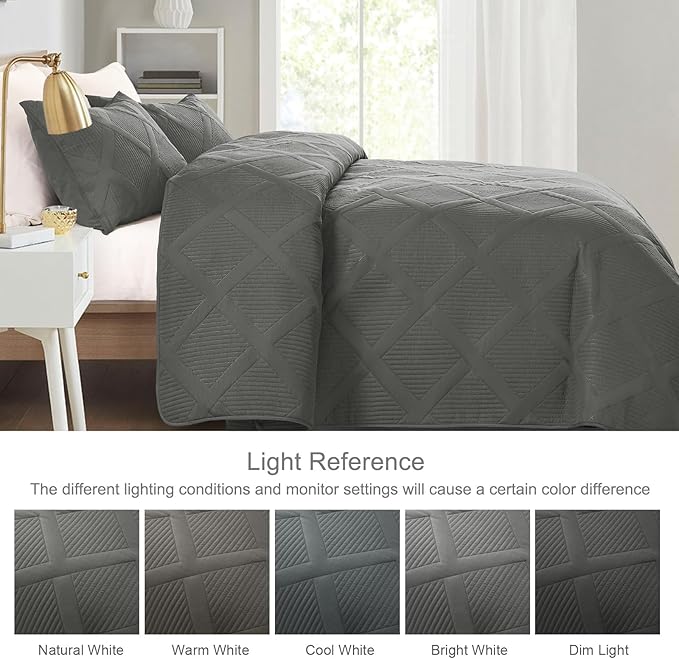 Exclusivo Mezcla Quilts Queen Size - Grey Quilt Set Bedspread with 2 Pillow Shams, Modern Bedding Set with Striped Pattern, Soft Lightweight Bedspreads Queen Size for All Seasons