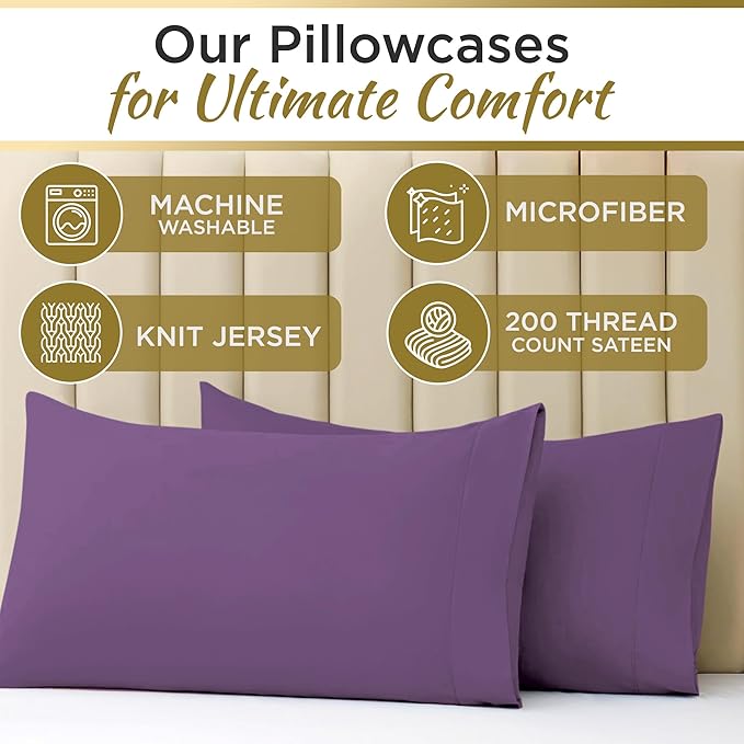 Twin XL 100% Microfiber Double Brushed Sheet Set - Extra-Soft & Wrinkle-Free - 15" Deep Pockets, 39" x 80" - Ideal for Dorms, Hospitals & Split King Beds - 3 PC Set (Twin XL, Purple)