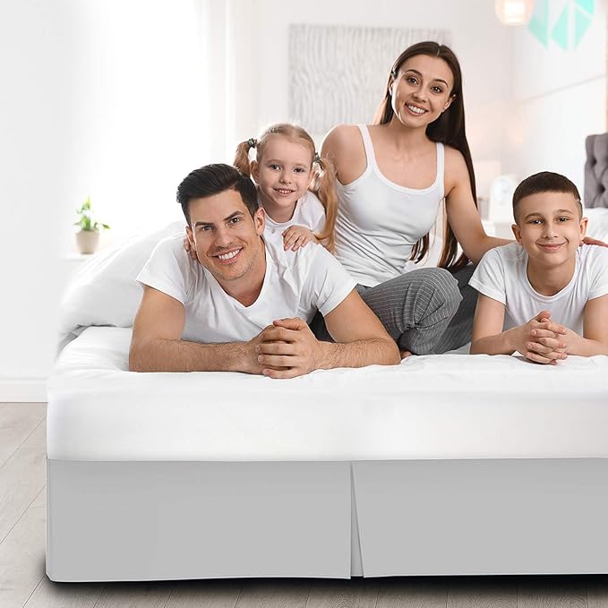 Pleated Bed Skirt 10 Inch Drop Calking Size – Wrinkle-Free Microfiber – Dust Ruffle with Split Corners Light Grey