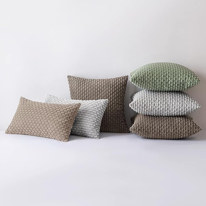 MIULEE Pack of 2 Decorative Lumbar Throw Pillow Covers 12x20 Inch Soft Boho Striped Textured Corduroy Pillow Covers Modern Farmhouse Home Decor for Couch Bed Sofa Living Room Neutral Light Brown
