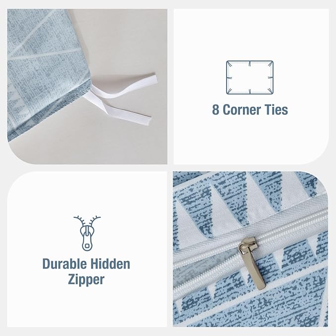 Lekesky Duvet Cover King Size, Boho Blue Duvet Cover King 3pc Ultra Soft Microfiber Breathable Bedding Duvet Cover Set with Zipper Ties (No Comforter)