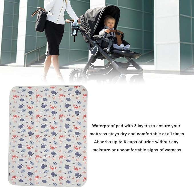 Respicefinem Baby Waterproofs Bed Pad Washable Mattress Pad Mat Baby Wateproofs Bed Mat Protector for Kids Toddler Reusable Underpads Bed Wetting Incontinence Cover (Submarine Model)