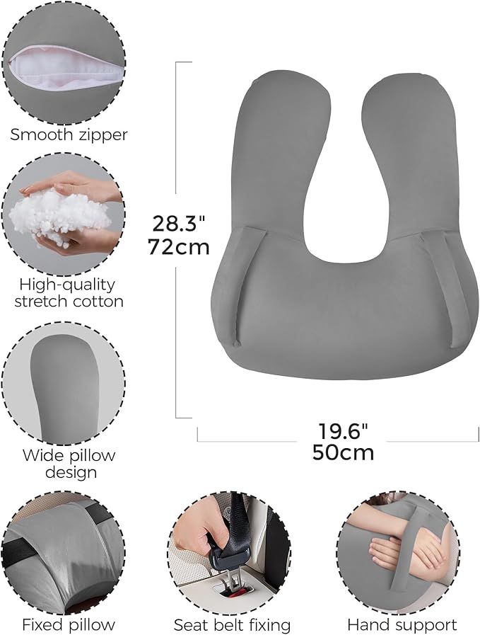 BEBAS U-Shaped Kids Travel Pillow for Car Travel Accessories for Children Adults - Soft Breathable Supports Neck Head for Sleeping - Adjustable Strap for Airplane Long Road Trip