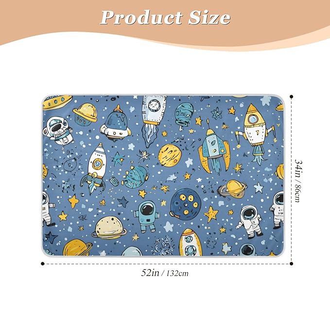 Waterproof Bed Pad Reusable Changing Pad Toddler Mattress Protector Large Pee Pad Baby Diaper Pad Soft Washable Liner Blue Cute Space Doodle Rocket Spacemen