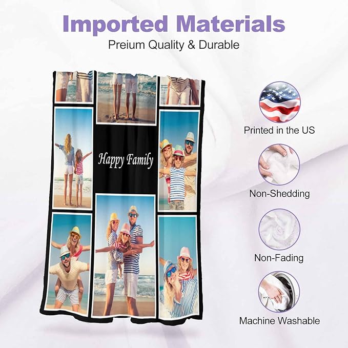 Custom Blankets with Photos, 8 Photos Customized Blanket Personalized Photo Blanket Personalized Birthday Gifts for Women Men Baby Child