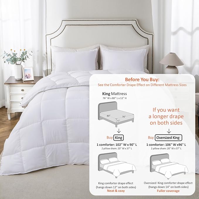 KASENTEX King Comforter Set – Reversible Dual Color – Goose Down Alternative – Ultra-Soft, Lightweight, Machine Washable, Maintain Fluffiness, All Season Warmth (White)