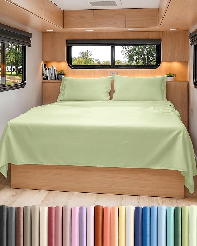 Short Queen Size 4 Piece Sheet Set - RV Short Queen, Soft, Breathable & Cooling Bed Sheets Set with Deep Pockets - Hotel Luxury Bedding for Women, Men, Kids, Teens, Boys and Girls - Light Sage Green