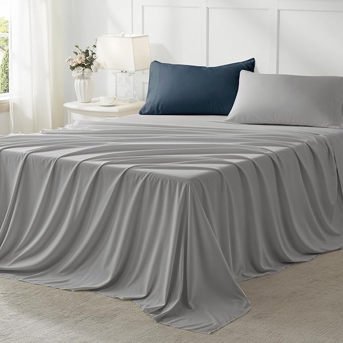 Anluoer Full Size Bed in a Bag 7 Pieces, Navy and Grey Bed Comforter Set with Sheets, All Season Bedding Sets with 1 Comforter,2 Pillow Shams,2 Pillowcases, 1 Flat Sheet,1 Fitted Sheet