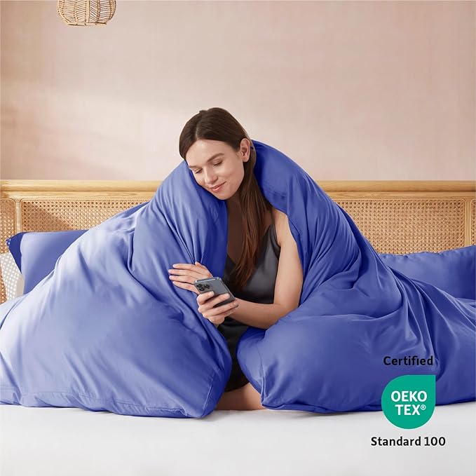Nestl Full Duvet Cover Set with Comforter Insert - Royal Blue 4 Piece 80x90 Duvet Cover & 2 Pillow Shams with White Quilted Down Alternative Comforter, Ultra Soft, All Season