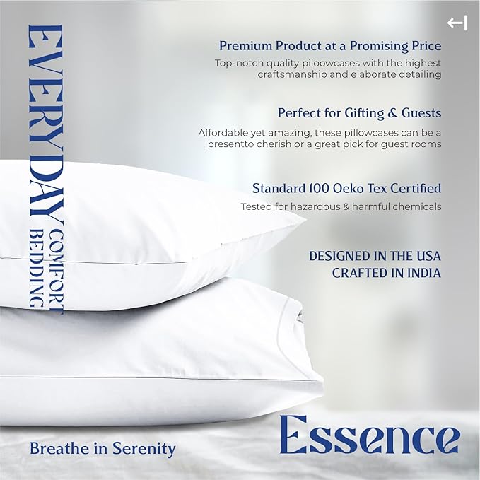 Mayfair Linen 100% Organic Cotton King Size Pillow Cases Set of 2 - Ultra Soft Hotel Quality King Pillow Covers, Authentic GOTS Certified, Crisp, Cooling Percale Weave Cotton Pillowcases - White