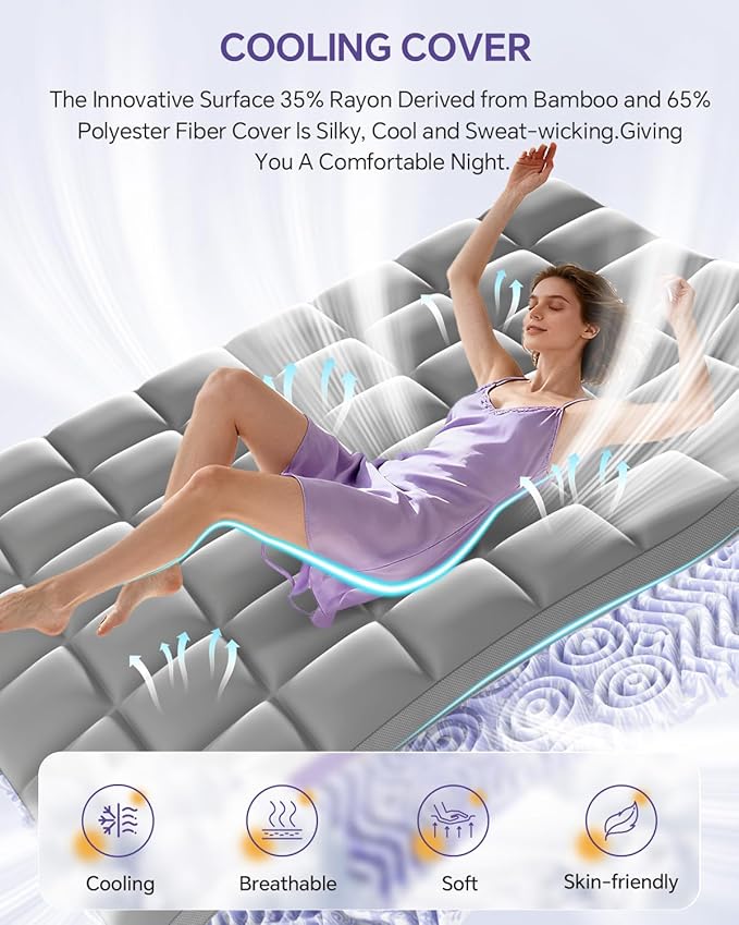 Dual Layer 5 Inch Memory Foam Mattress Topper King - 2 Inch Gel Memory Foam and 3 Inch Pillow Top Mattress Pad, 7-Zone Egg Crate King Size Mattress Topper (Dark Gray)