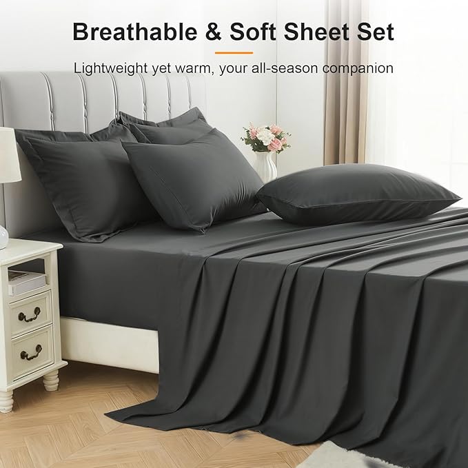 Twin Comforter Set 5 Pieces - Ultra-Soft Bed in a Bag Twin Size, Cozy Luxury All Season Bedding Sets with Comforter, Flat Sheet, Fitted Sheet, 1 Pillow Shams & 1 Pillowcases, Dark Gray