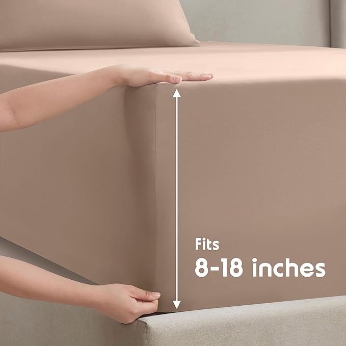 Nestl Queen Sheet Set - Luxury 1800 Ultra-Soft Microfiber Bed Sheets - Double Brushed - Deep Pockets - Easy Fit - 4 Piece Set - Bedding Sheets & Pillowcases (Queen, Taupe)