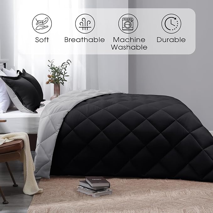 Basic Beyond California King Comforter Set, Black Comforter Set California King for All Seasons, 1 Comforter 104"x96" and 2 Pillow Shams 20"x36"+2"