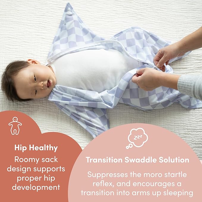 SleepingBaby Zipadee-Zip Transition Swaddle (Lavender Check, Small for 4-8 Months) and Snuggle Strap (Grey, One Size) - Wearable Baby Blanket and Accessory - Polyester, Spandex