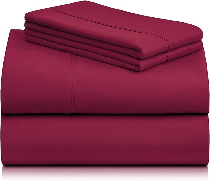 LuxClub 3 PC Sheet Bed Sheets Deep Pockets 18" Eco Friendly Wrinkle Free-Kids-Fitted Sheets Machine Washable Hotel Bedding Silky Soft - Burgundy Twin