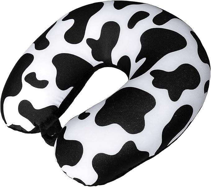 Bookishbunny U Shaped Micro Beads Microbead Neck Head Support Travel Pillow, 12"x12"x4" (Cow)
