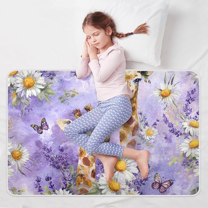 Waterproof Bed Pad Reusable Changing Pad Toddler Mattress Protector Large Pee Pad Baby Diaper Pad Soft Washable Liner Watercolor Giraffe Daisy Purple