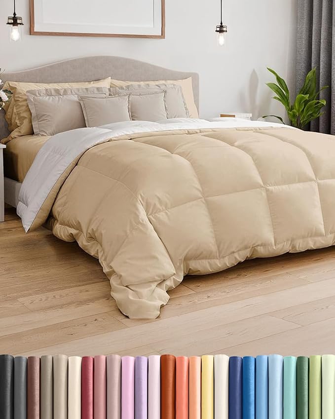 Queen Size, Cream & Antique White Alternative Down Comforter - Warm, Lightweight & Breathable Hotel Quality Bedding for Men, Women, Kids & Teens - All Season Cooling Microfiber Duvet Insert Comforter