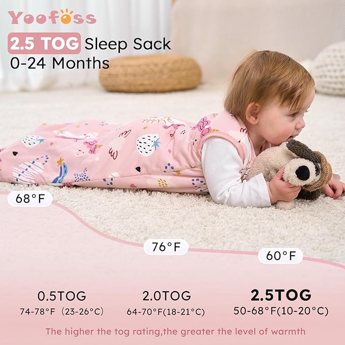 Yoofoss Baby Sleep Sack 0-6 Months, TOG 2.5 Baby Wearable Blanket with 2-Way Zipper, 100% Organic Cotton Fabric Winter Newborn Sleeping Sack, Warm Soft Comfy