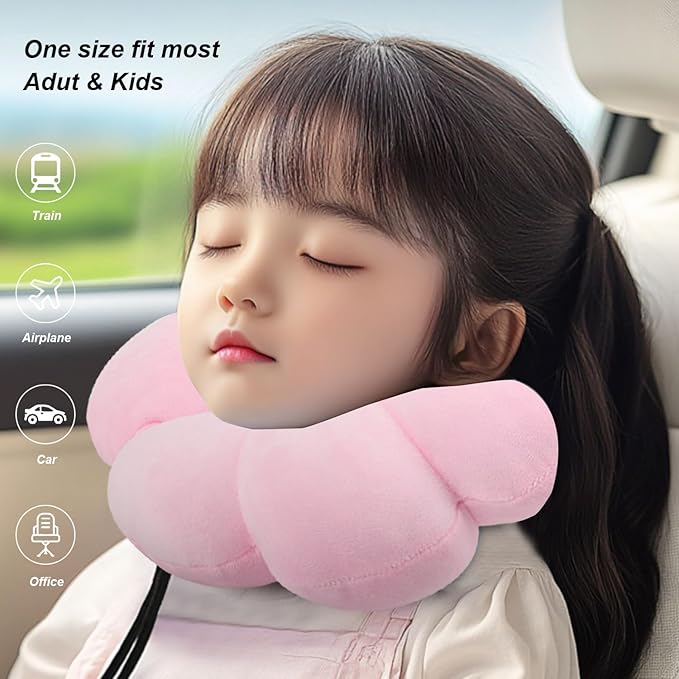 Sexysamba Flower Travel Neck Pillows for Airplanes Breathable Cotton U-Shaped Neck Pillow for Kids & Adults Head Neck Chin Support Rest Pillow for Traveling,Car,Train,Bus,Recline,Home,Office,Pink