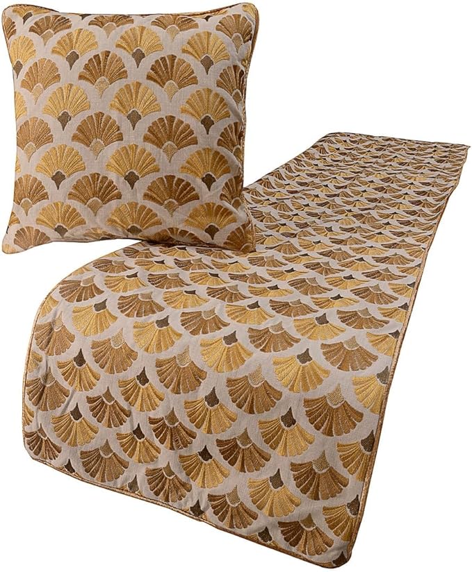 The HomeCentric King Queen Twin Beige & Yellow Gold Handmade King 90"x18" Bed Runner with 2 Pillow Cover, Floral Embroidery Bed Scarf on Cotton Embroidery Fabric - Autumn Bloom