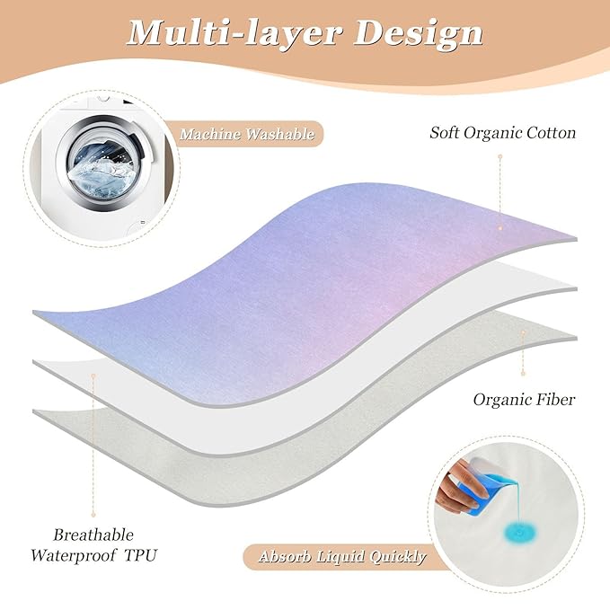Waterproof Bed Pad Reusable Changing Pad Toddler Mattress Protector Large Pee Pad Baby Diaper Pad Soft Washable Liner Pink Purple Gradient