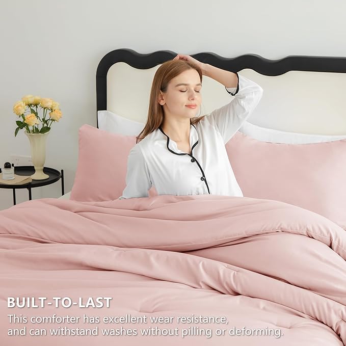 CozyLux Blush Pink Comforter Set Twin/Twin XL Size, 2 Pieces Twin Extra Long Solid Breathable Quilted Bedding Sets, Luxury Soft Bed Set with Down Alternative Comforter and 1 Pillowcase All Season