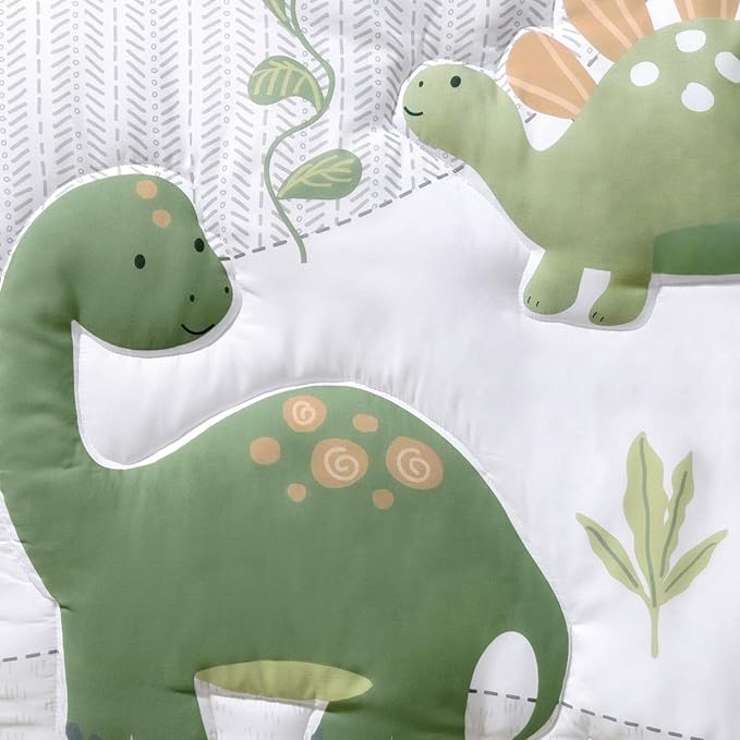 The Peanutshell 3 Piece Baby Crib Bedding Set for Boys - Newborn, Infant & Toddler Nursery Bed Set Decor with Fitted Crib Sheet, Dust Ruffle Comforter - Dinosaur Dreams