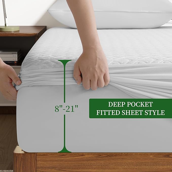 Premium California King Size Mattress Protector,Waterproof HN Cooling Bed Mattress Cover,Breathable Noiseless Fitted 8"-21" Extra Deep Pocket Anti Slip and Wear-Resistant(3-in-1,Cal King)