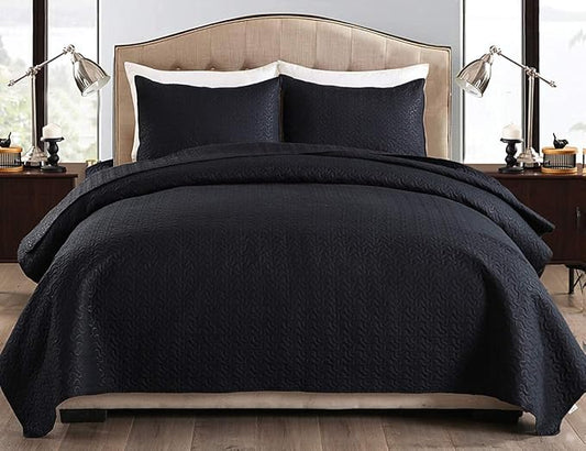 JML Quilts Set, Bedspread Coverlet Set with Pillowcases - 3 Piece Soft and Lightweight Bed Quilt for Spring, Autumn and Summer (Embossed Stripe - Black, King(92"x104"))